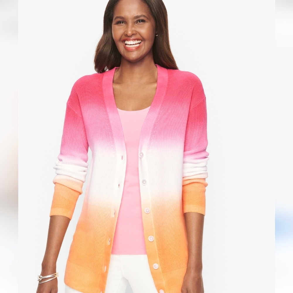 TALBOTS Pink and Orange Tie Dye Ombre Cardigan Plus Size 3X